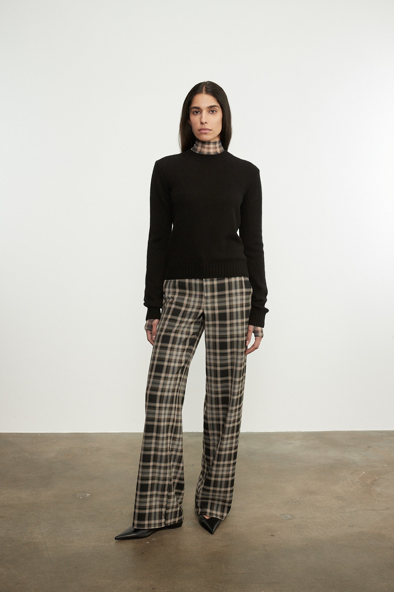 Plaid Mesh L/S Turtleneck