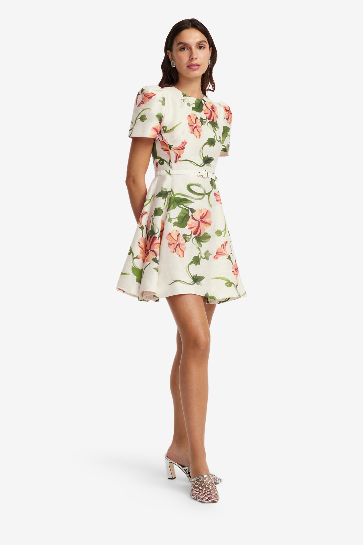 Elyse Short Sleeve Mini Dress - Vine Print in Snow