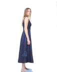 FLOWER MOTIF DENIM SLEEVELESS MIDI DRESS