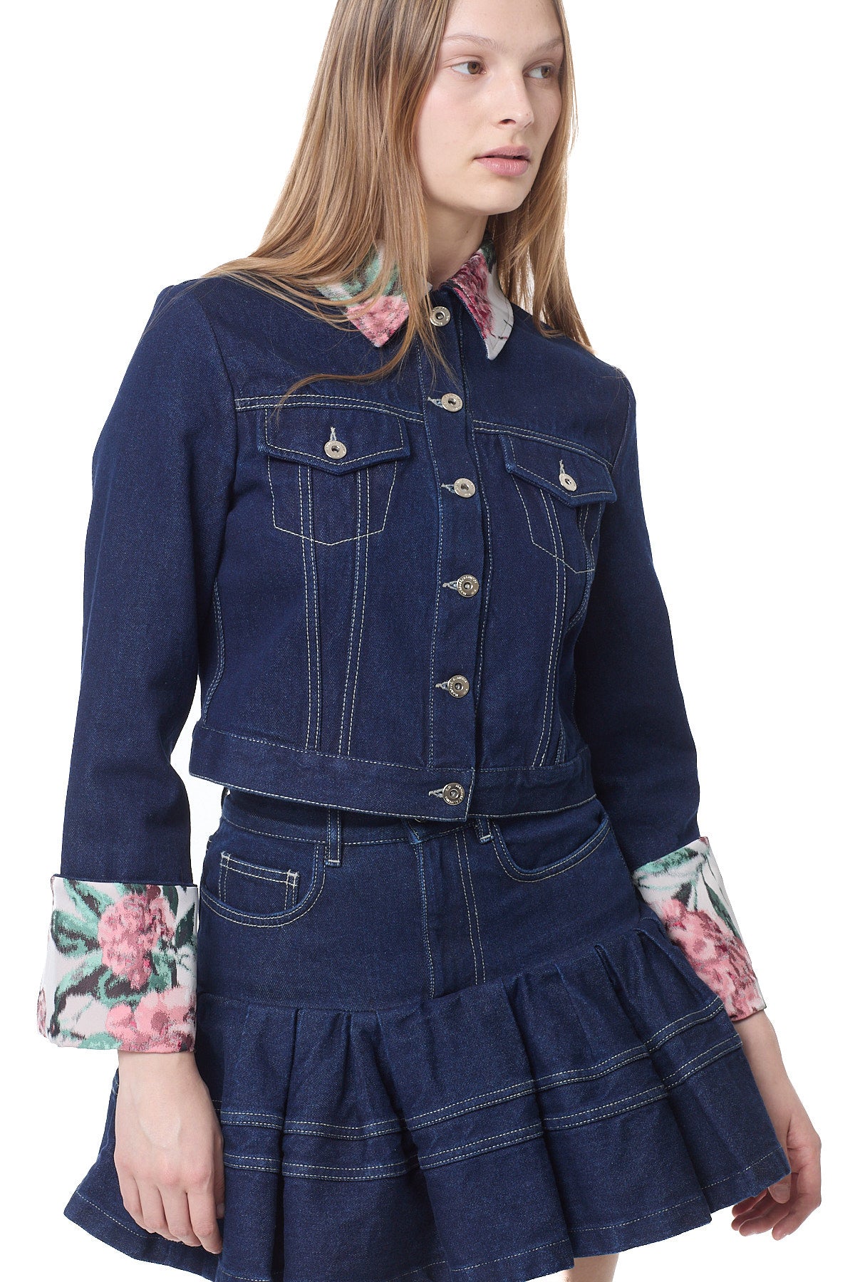 INDIGO DENIM BROCADE CUFF JACKET