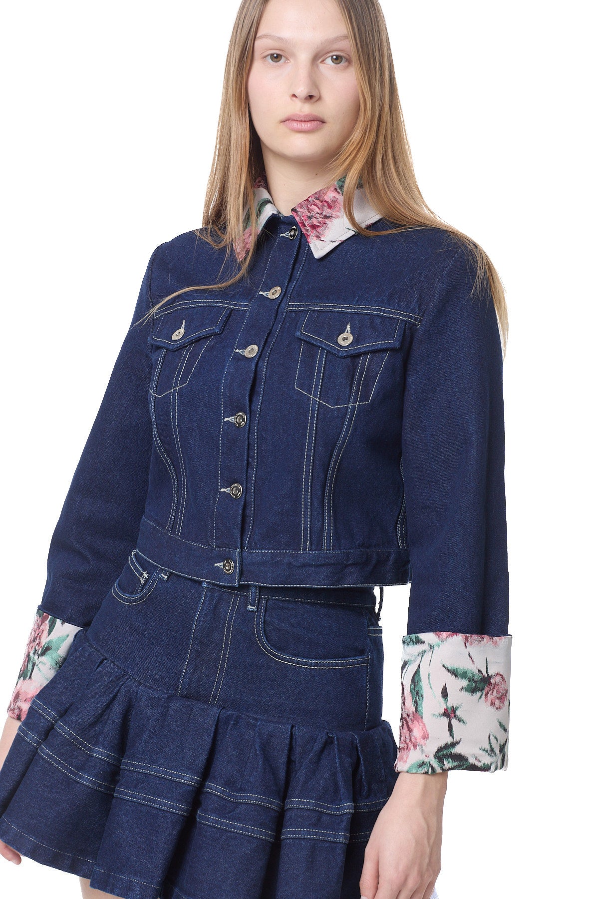 INDIGO DENIM BROCADE CUFF JACKET