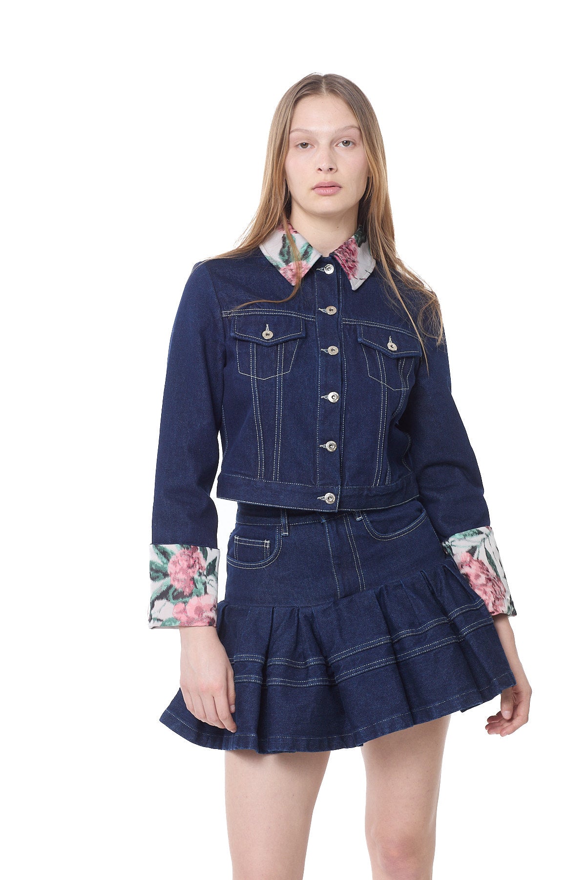 INDIGO DENIM BROCADE CUFF JACKET