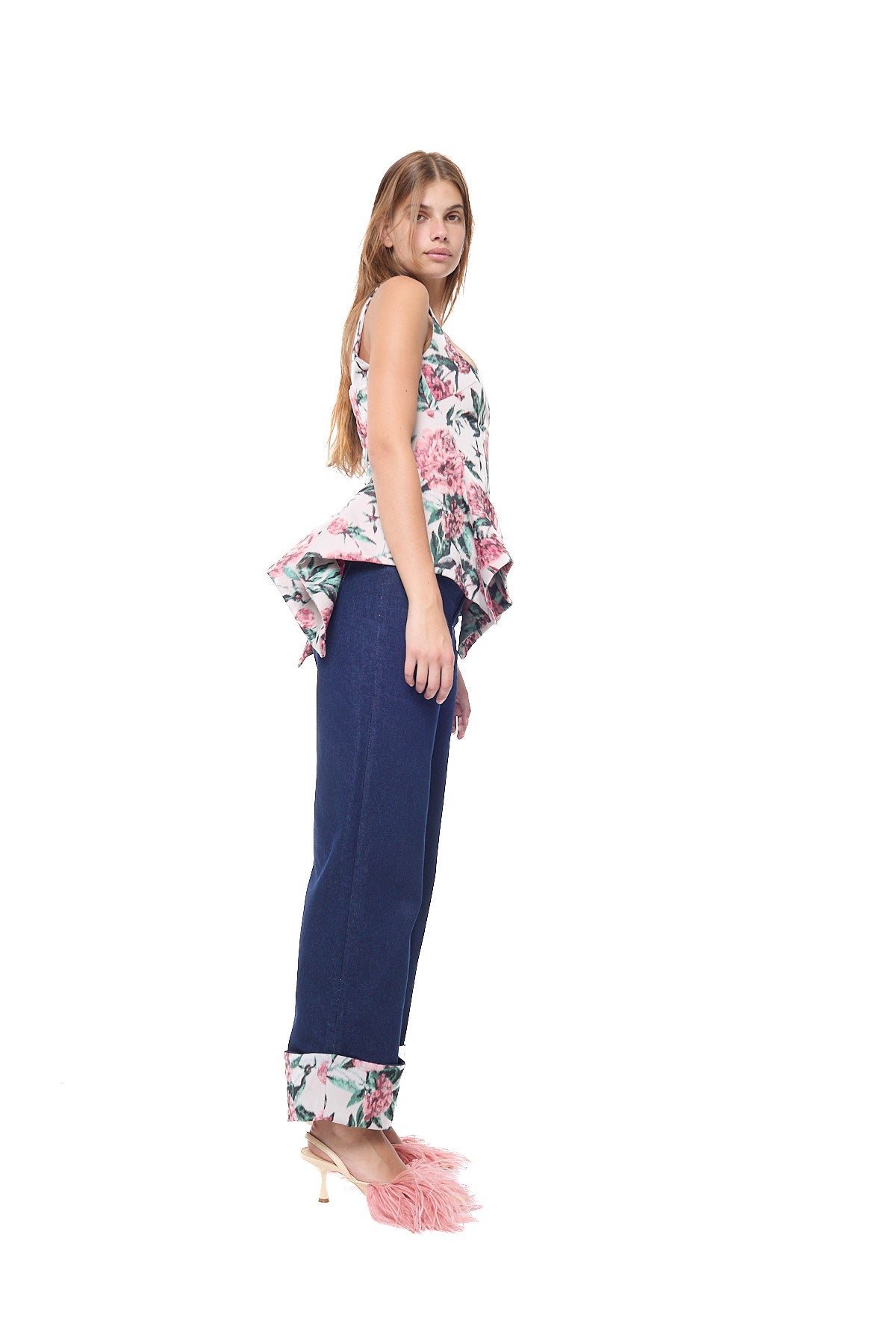 BROCADE CORSET STYLE TOP WITH PEPLUM HEM