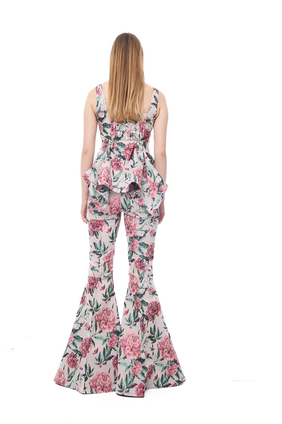 BROCADE CORSET STYLE TOP WITH PEPLUM HEM