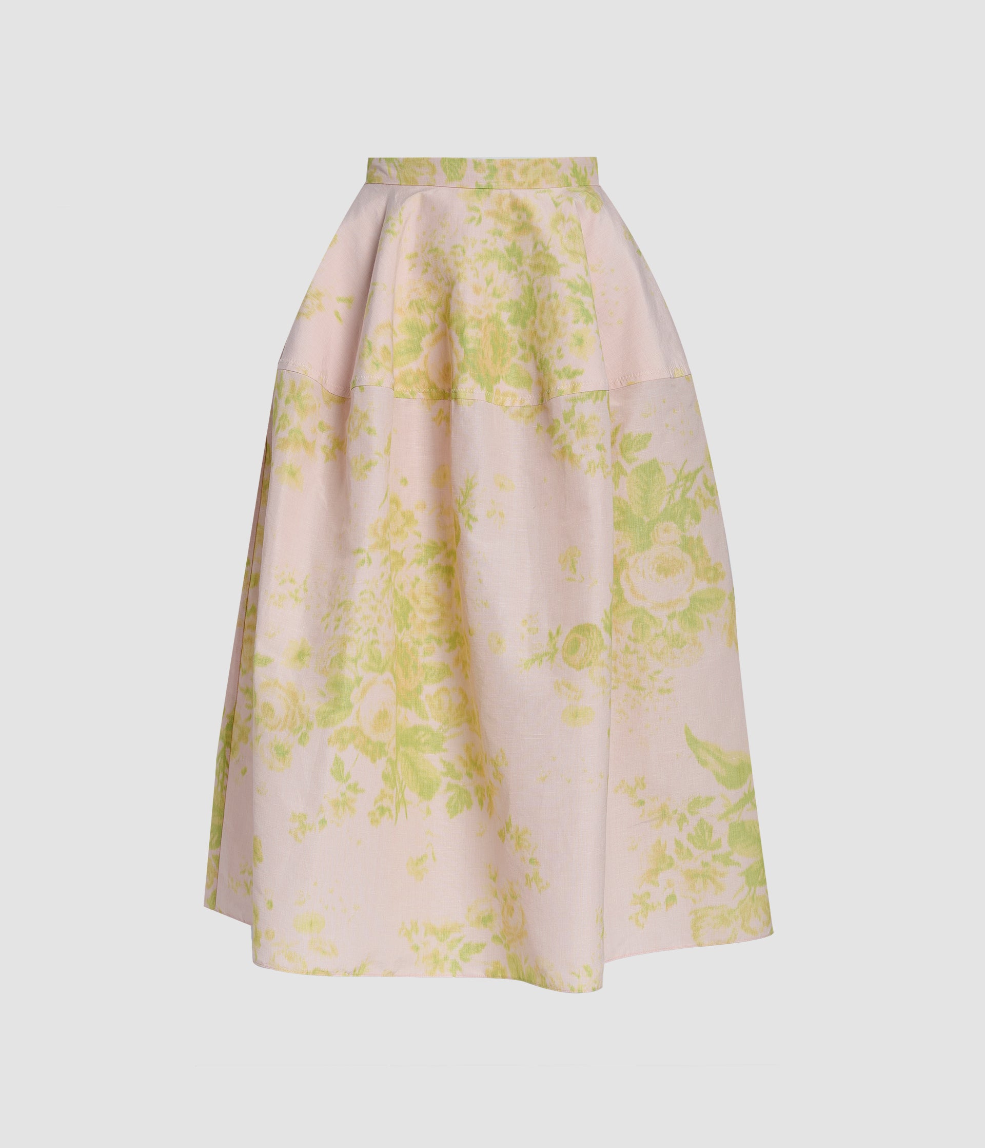 FLORAL PRINT LINEN CHINE MIDI FULL SKIRT