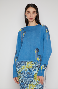 Flower Fringe Embr Pullover