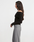 Silk Rib Long Sleeve Off-Shoulder Top