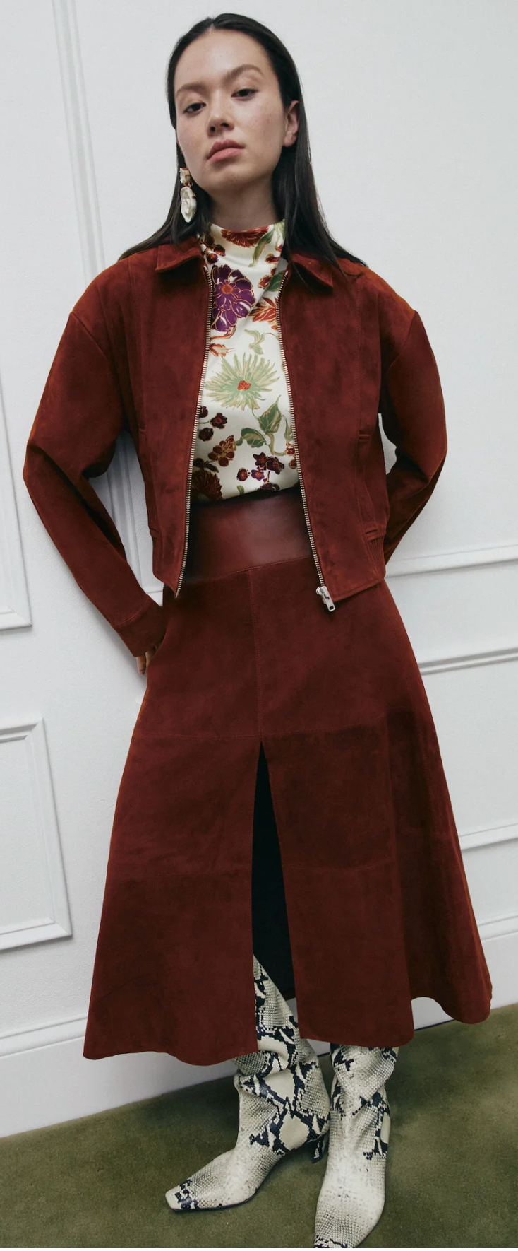 Suede Leather Combo Hudson Skirt