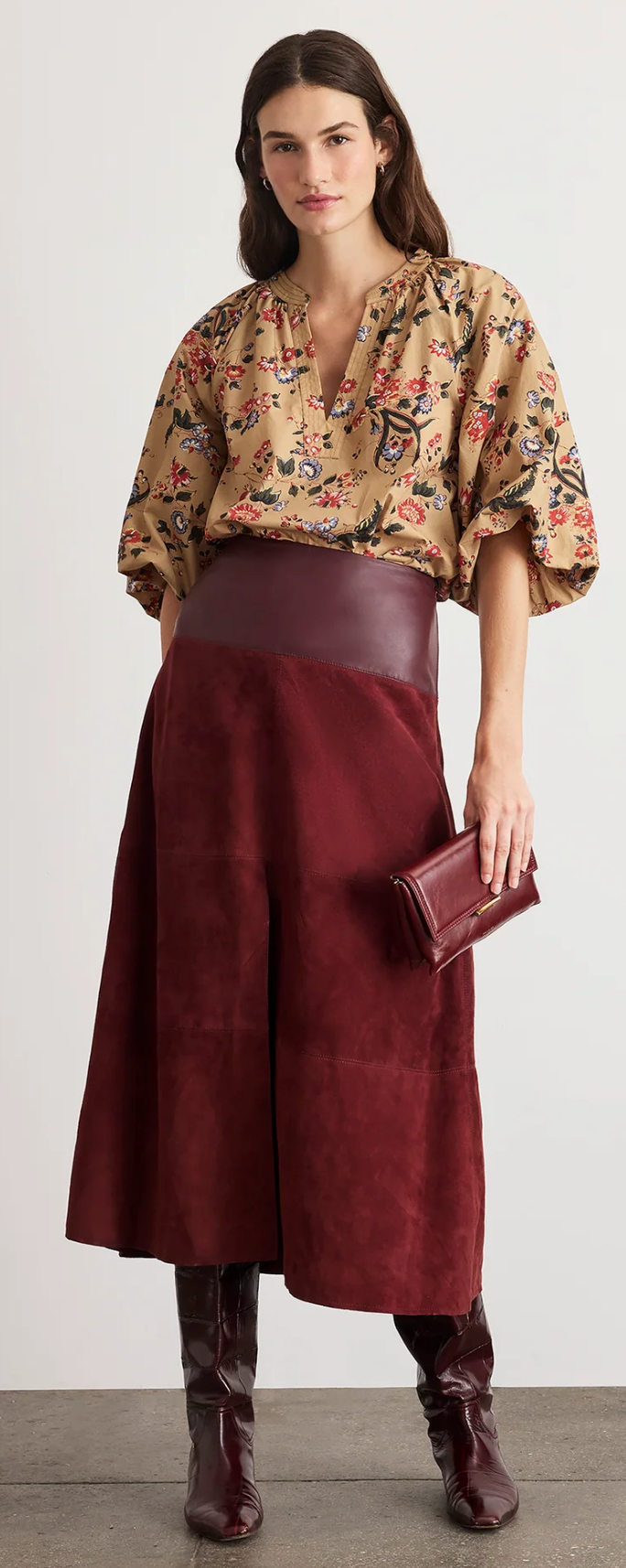 Suede Leather Combo Hudson Skirt