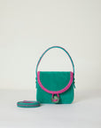 Green/Pink Suede Crystal Handbag