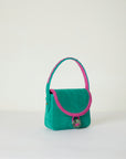 Green/Pink Suede Crystal Handbag