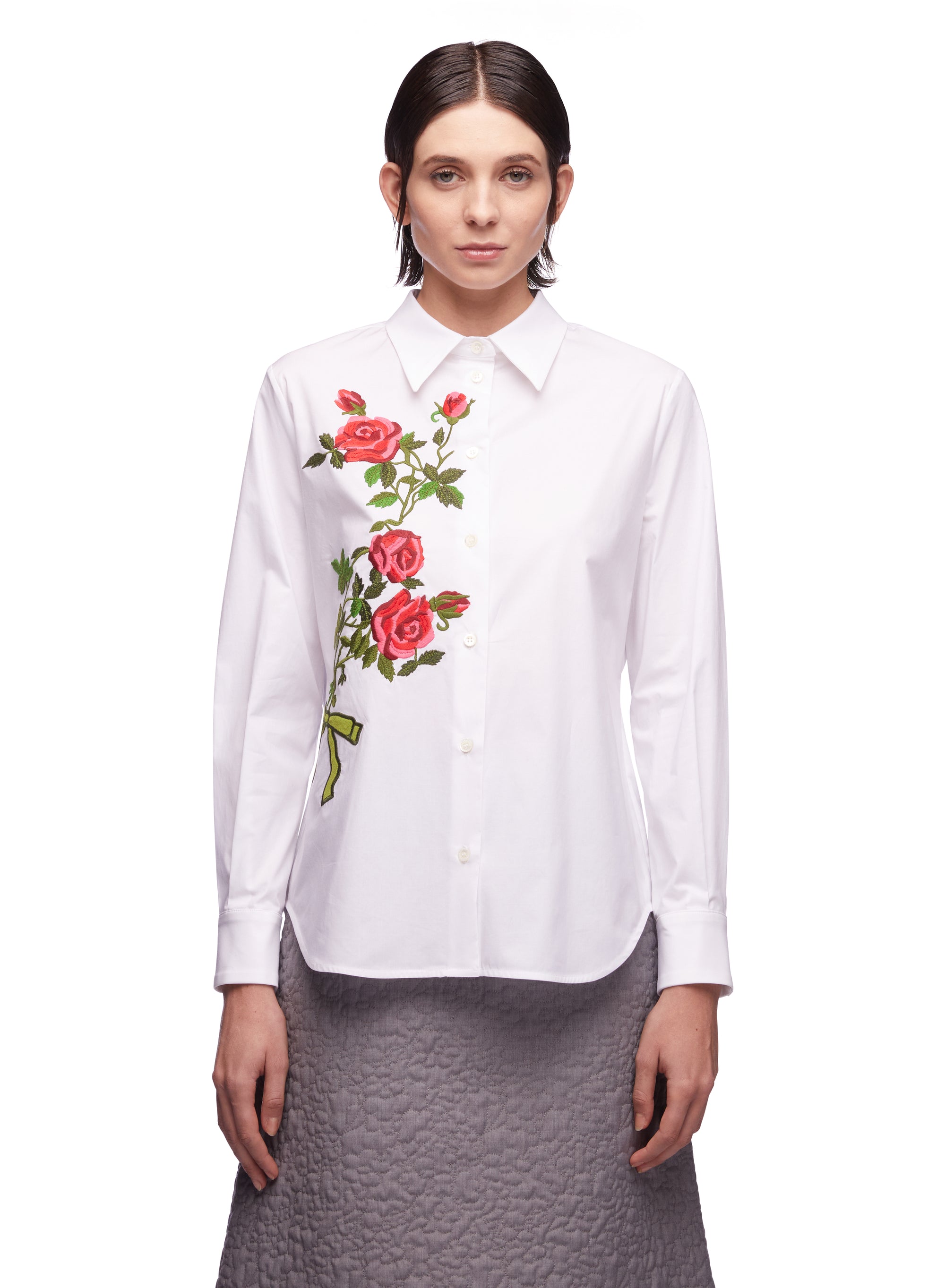 Poplin shirt W Rose Branch Embroidery