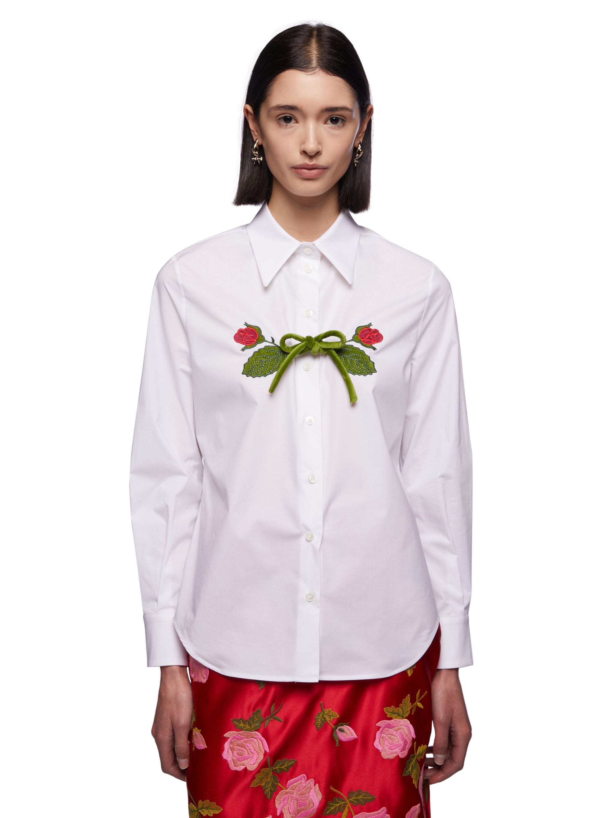 Slim Shirt W Rose Embroidery