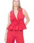 SATIN LINEN GATHERED TOP