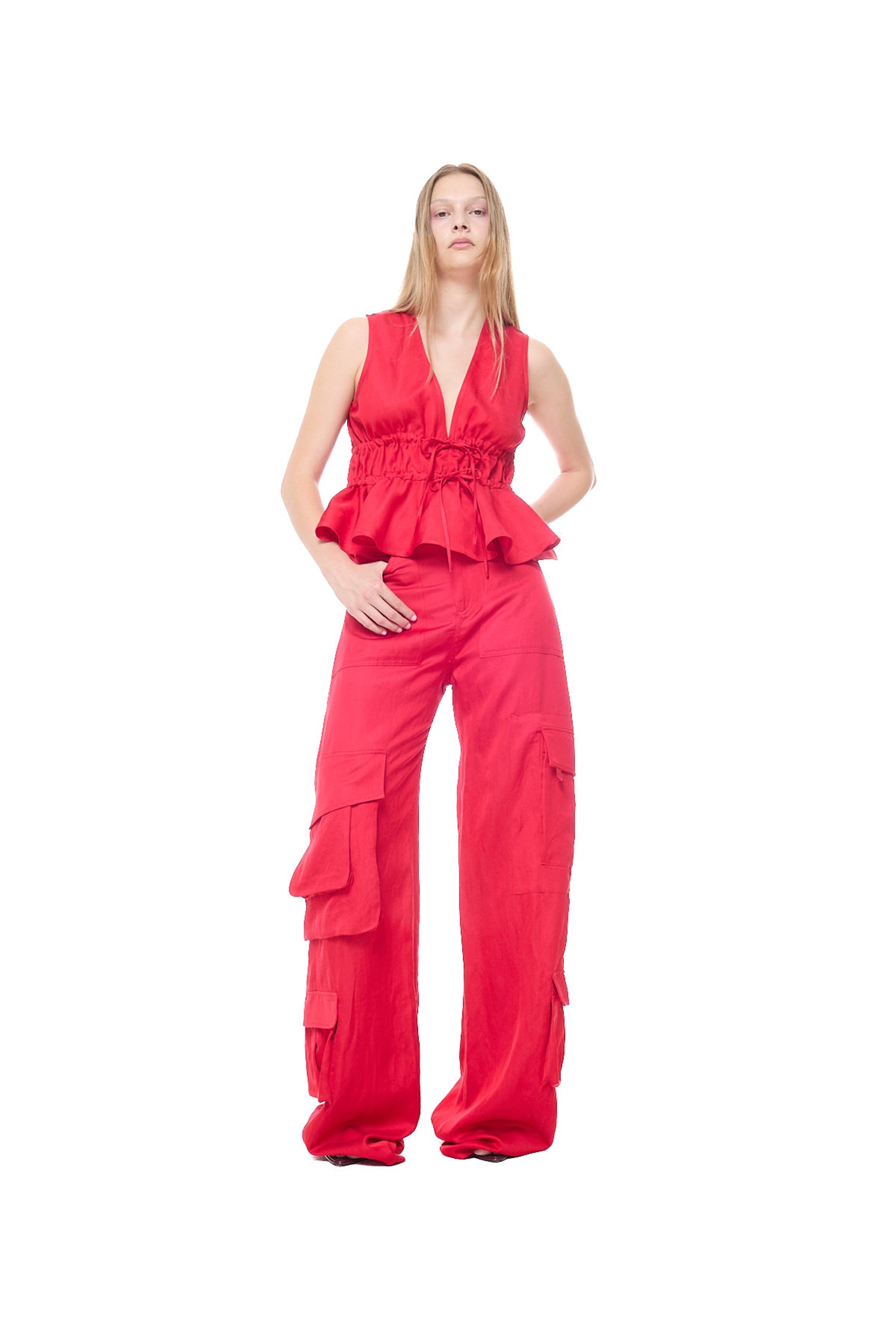 SATIN LINEN GATHERED TOP