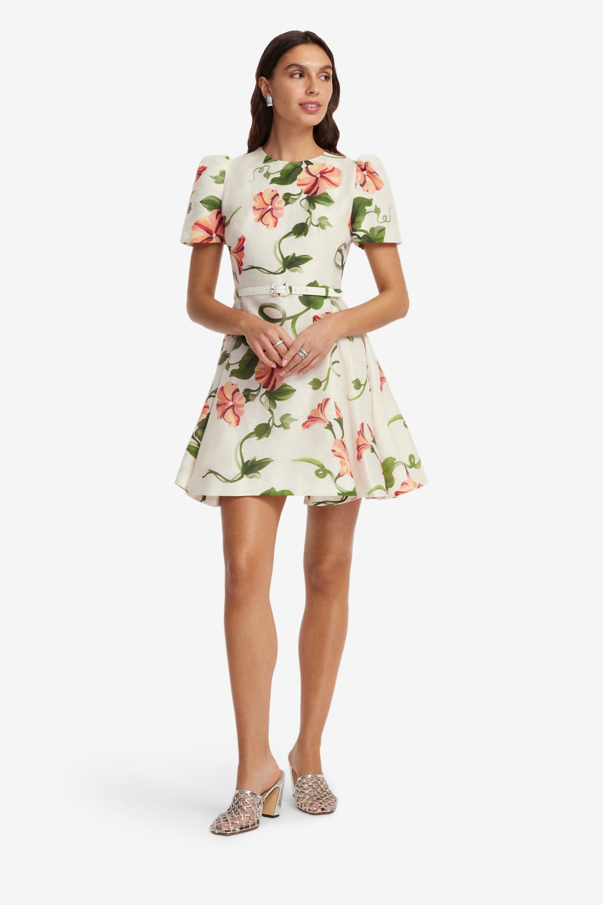 Elyse Short Sleeve Mini Dress - Vine Print in Snow