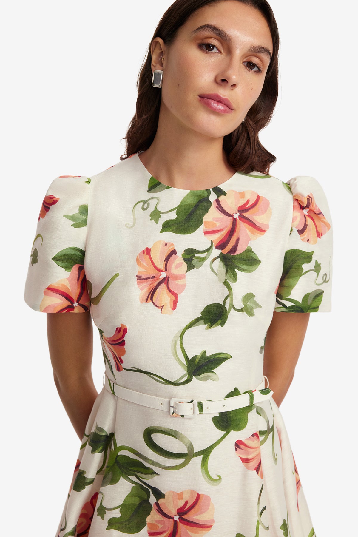 Elyse Short Sleeve Mini Dress - Vine Print in Snow