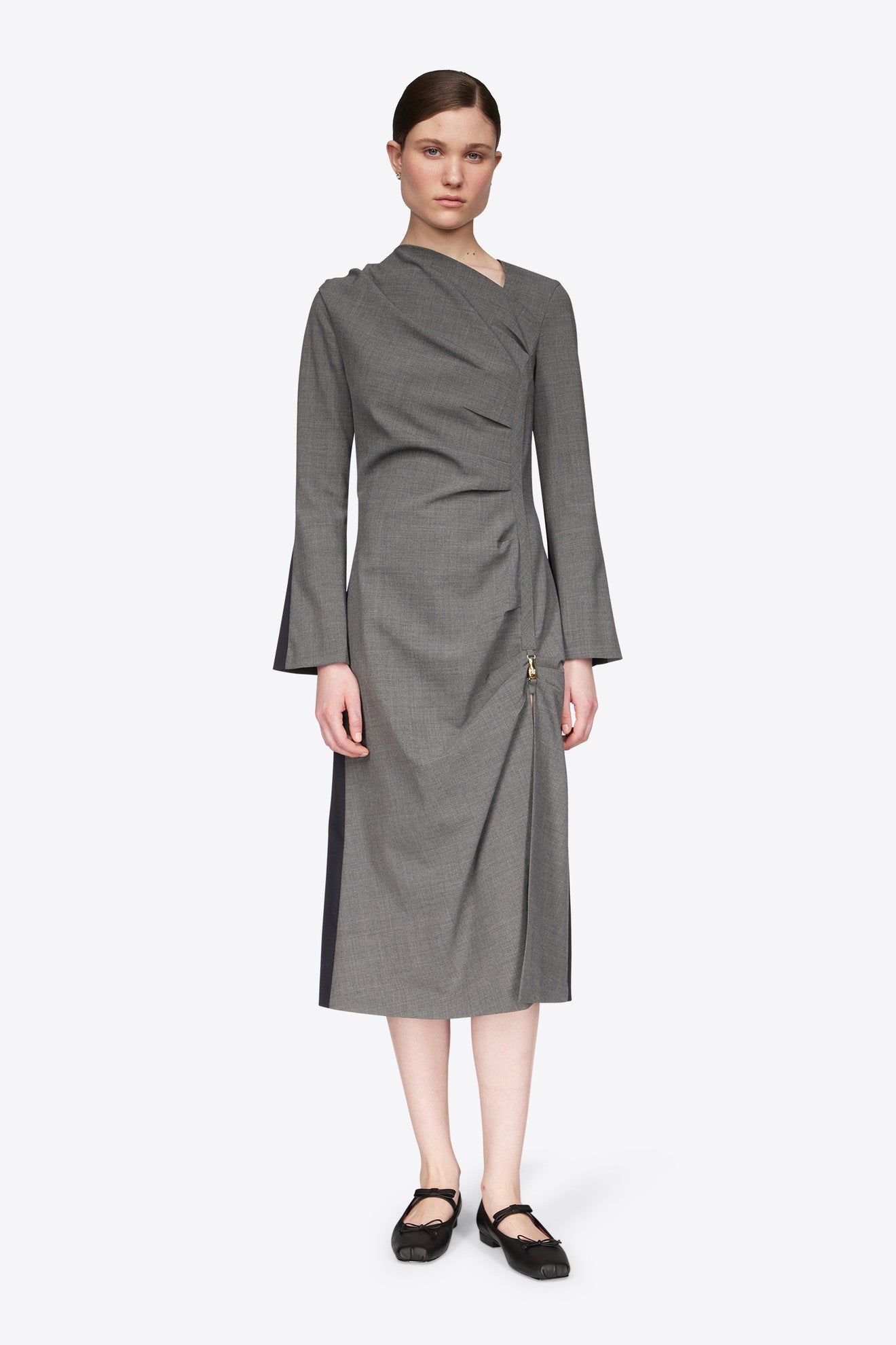 BI-COLOR MIDI DRESS WITH GRUFFLES AND S