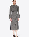 BI-COLOR MIDI DRESS WITH GRUFFLES AND S