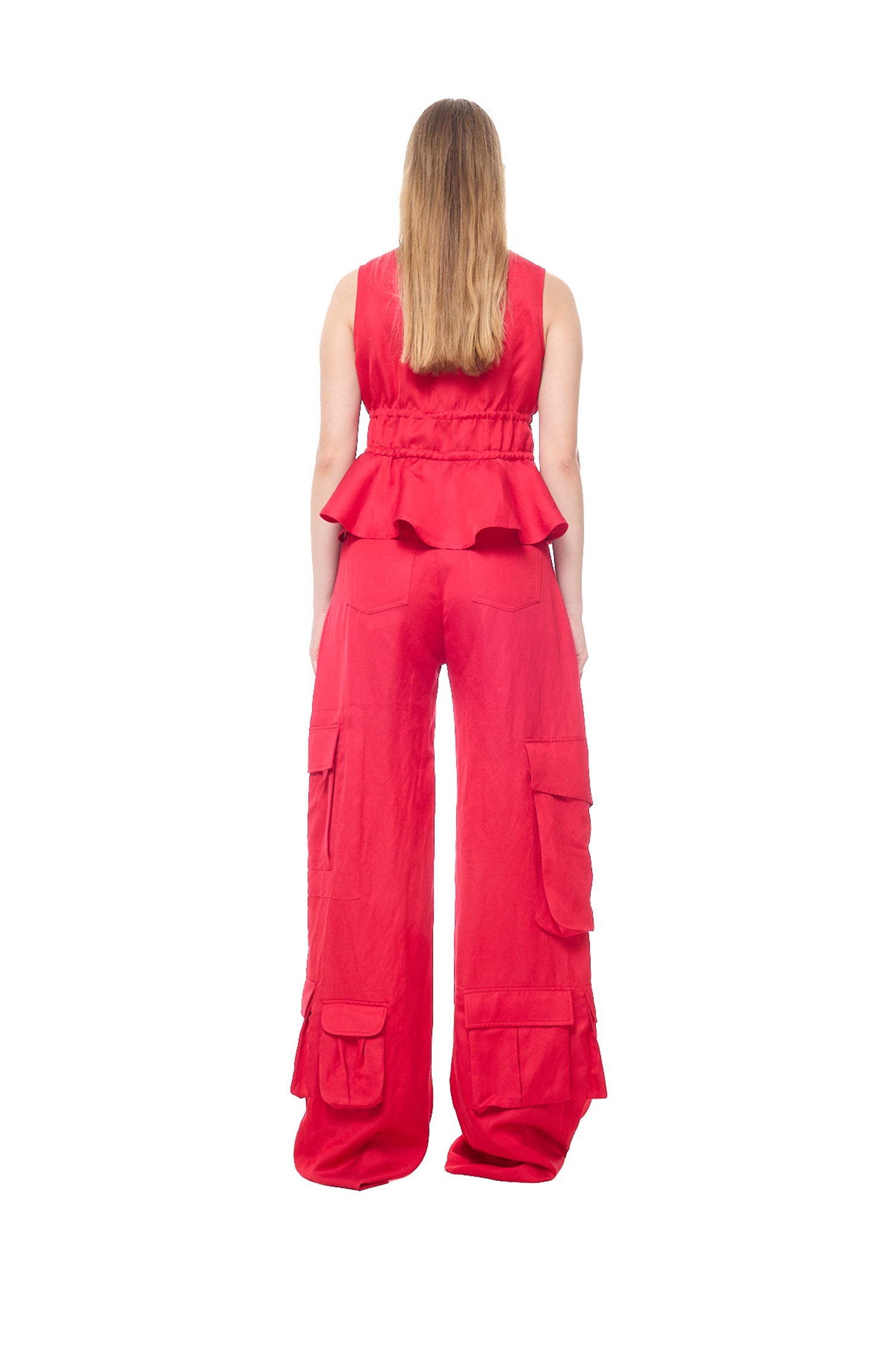 SATIN LINEN MULTIPOCKET CARGO PANTS