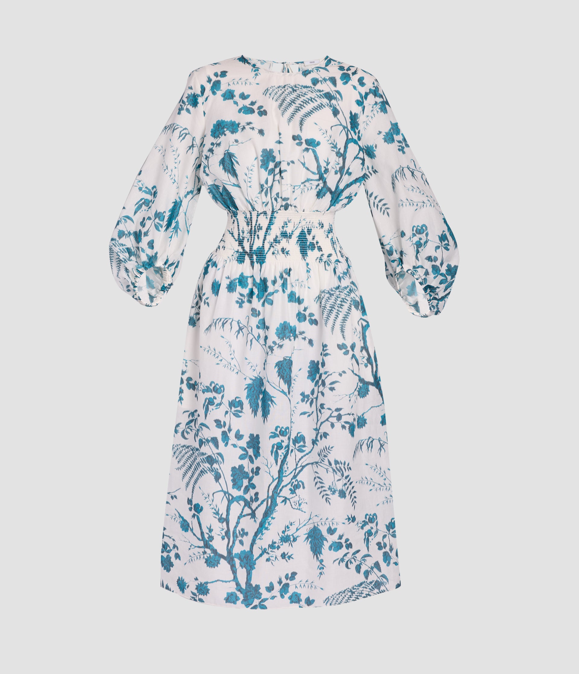 COTTON LINEN FIT AND FLARED MIDI DRESS