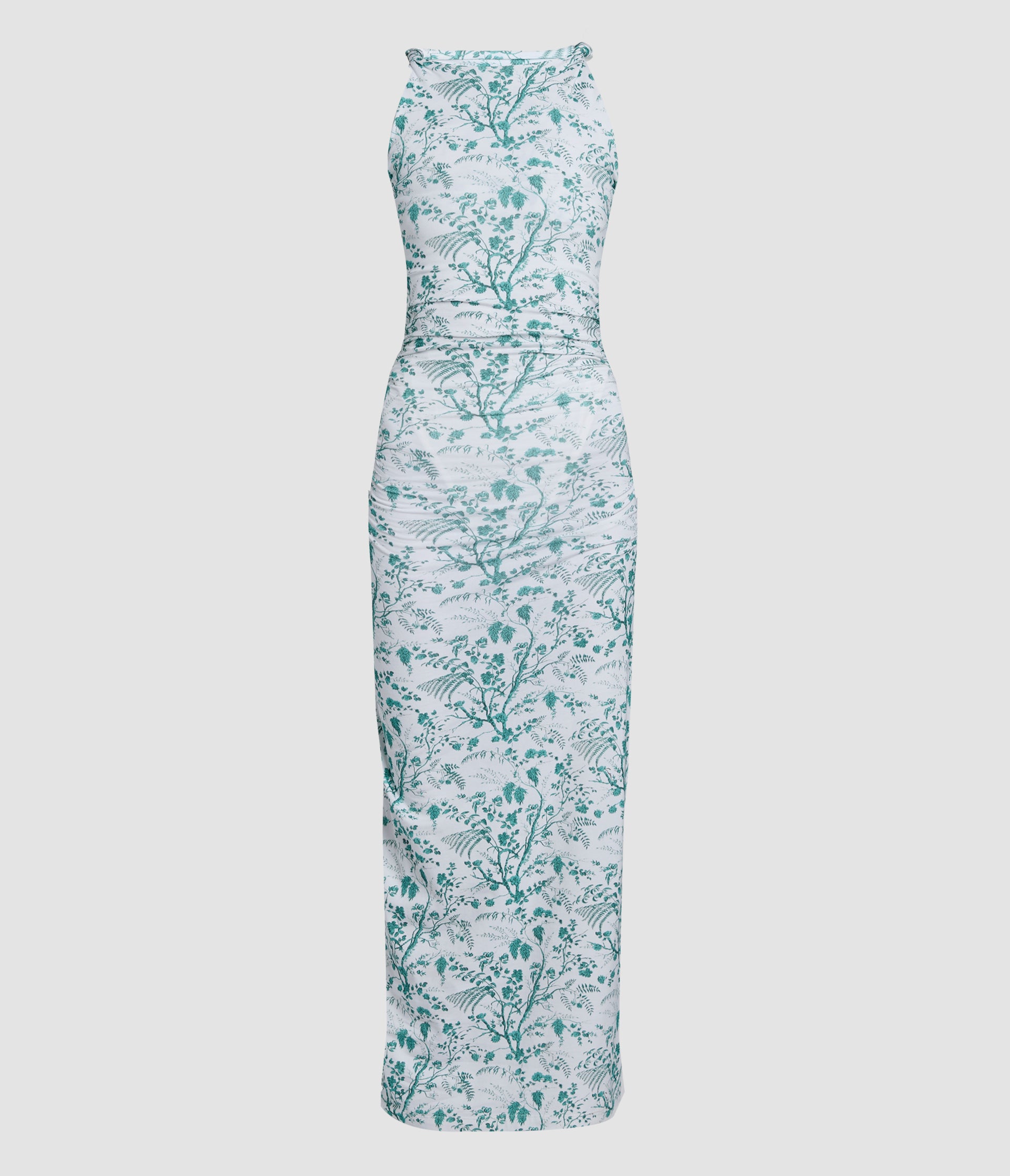 JERSEY GATHERED HALTER NECK MIDI DRESS