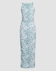 JERSEY GATHERED HALTER NECK MIDI DRESS