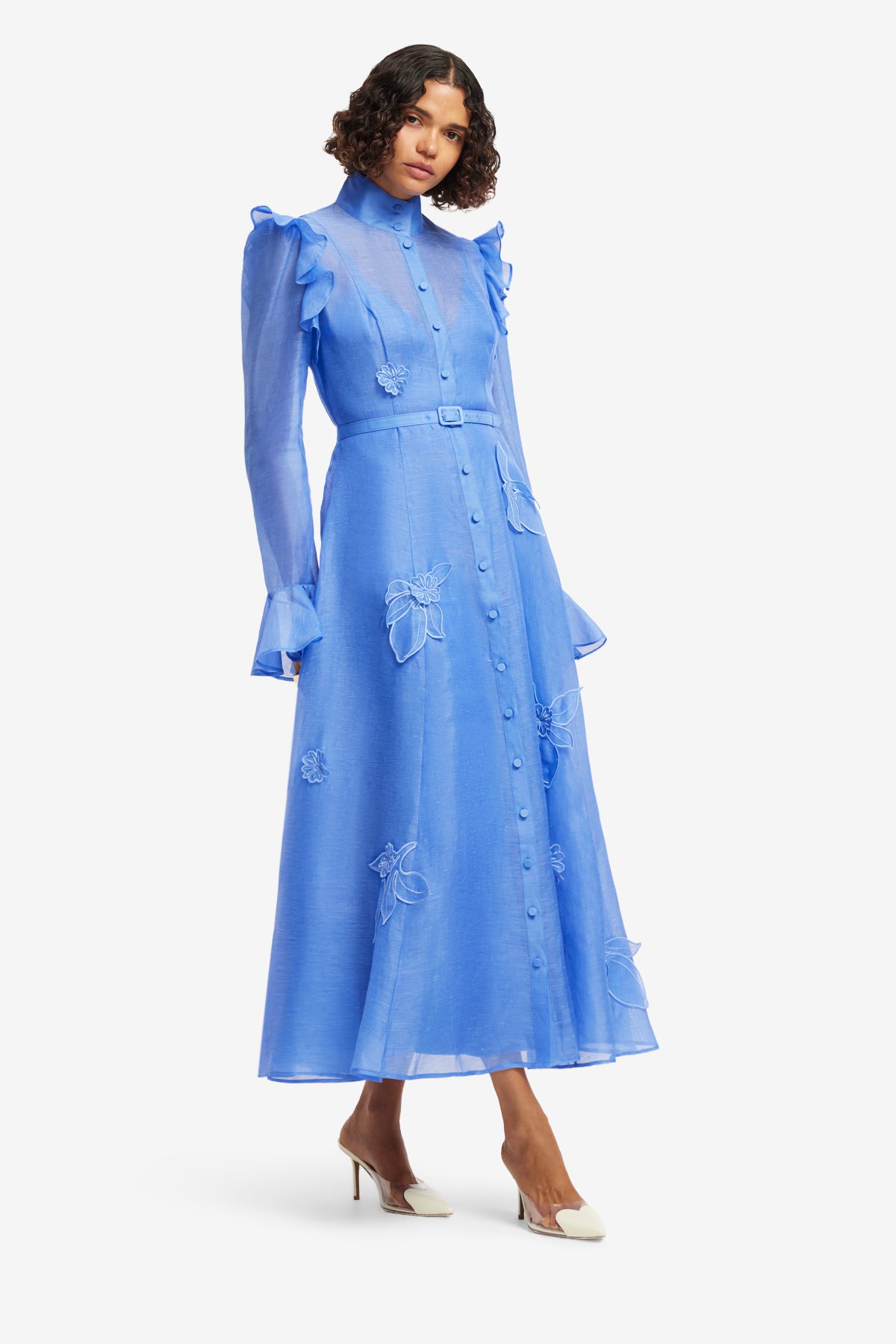 Katrina Applique Butterfly Sleeve Midi Dress - Azure