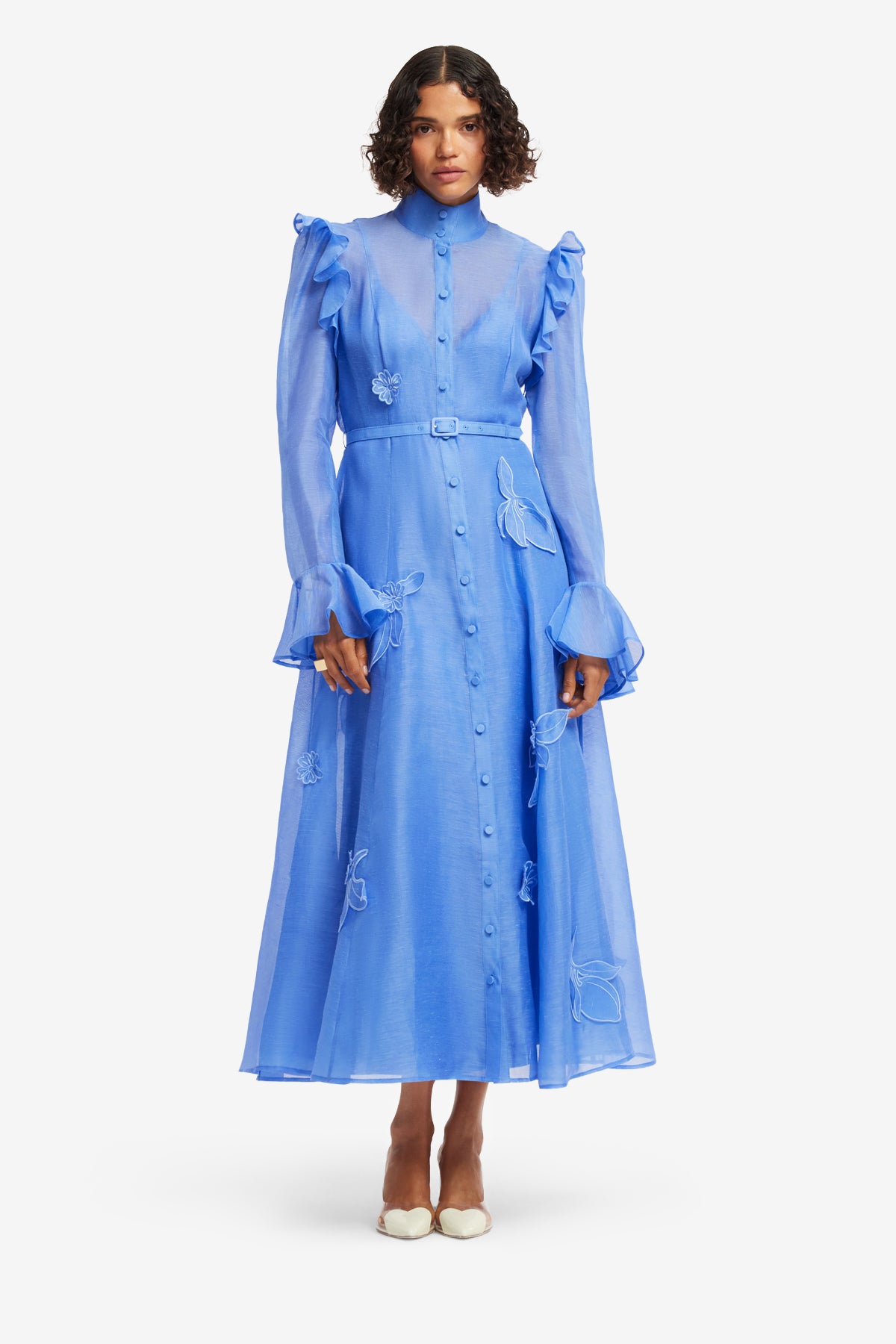 Katrina Applique Butterfly Sleeve Midi Dress - Azure