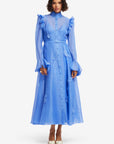 Katrina Applique Butterfly Sleeve Midi Dress - Azure