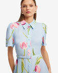 Becca Short Sleeve Midi Dress - Tulip Print in Blue