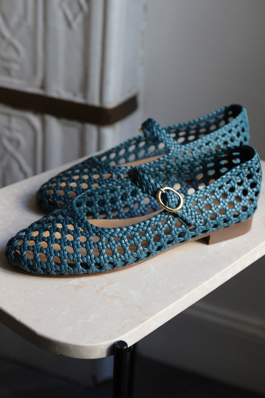 Green Blue Braided Ballerina Flats