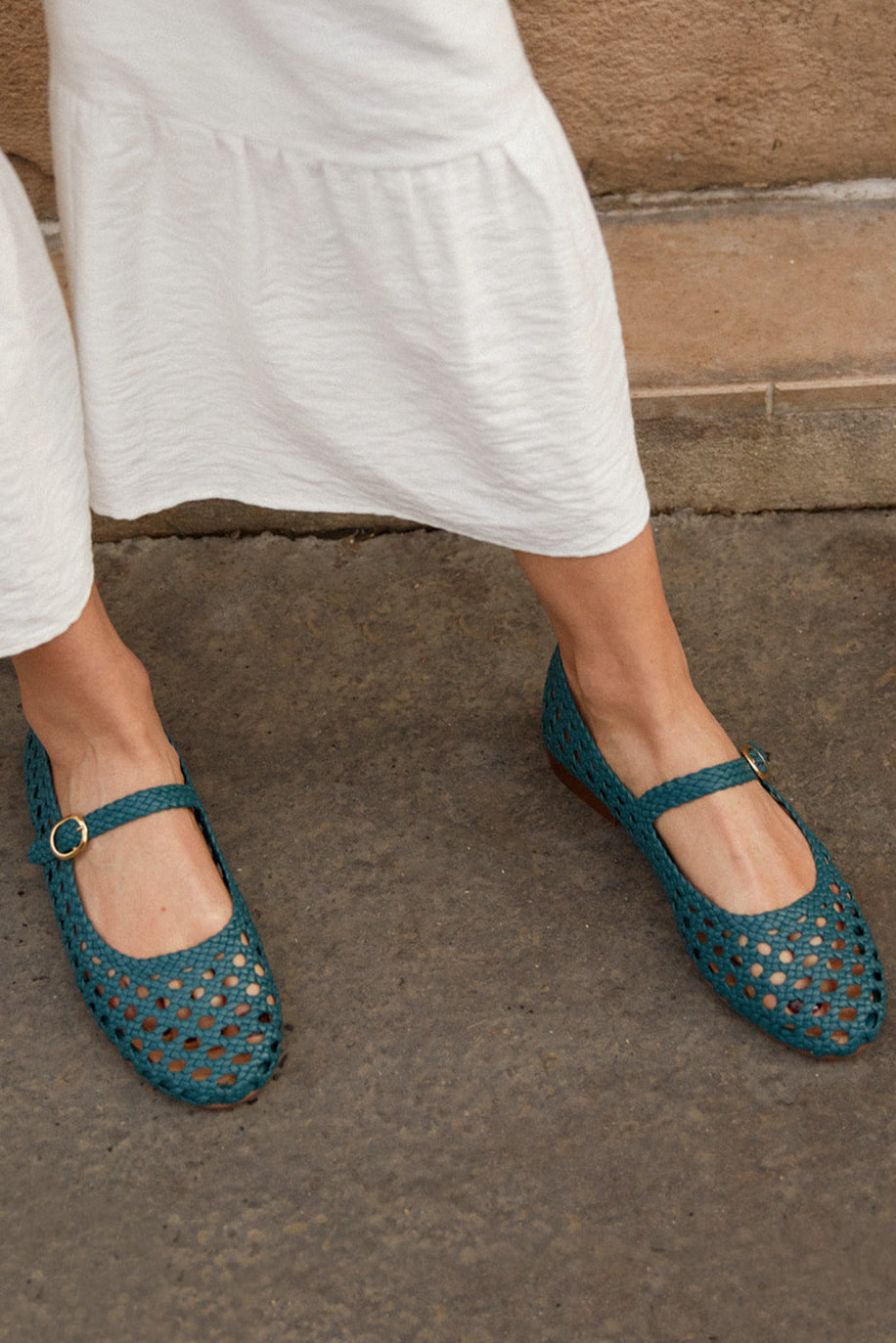 Green Blue Braided Ballerina Flats