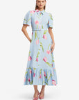 Becca Short Sleeve Midi Dress - Tulip Print in Blue