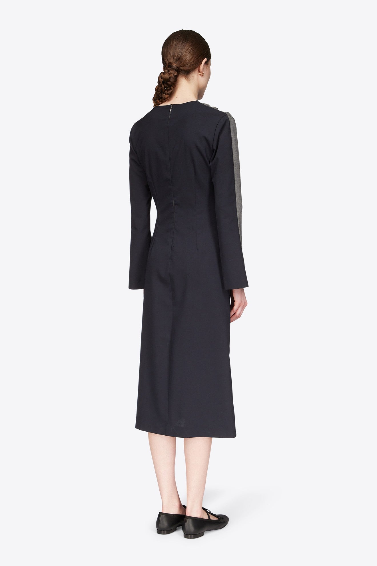BI-COLOR MIDI DRESS WITH GRUFFLES AND S