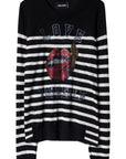 BEADED LOVE YOURSELF STRIPE CASHMERE SWEATER