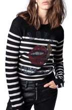 Load image into Gallery viewer, BEADED LOVE YOURSELF STRIPE CASHMERE SWEATER